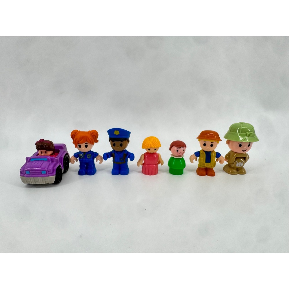 Fisher-Price Little People Figure Lot Police Pilot Safari Car 7pc Mixed Set